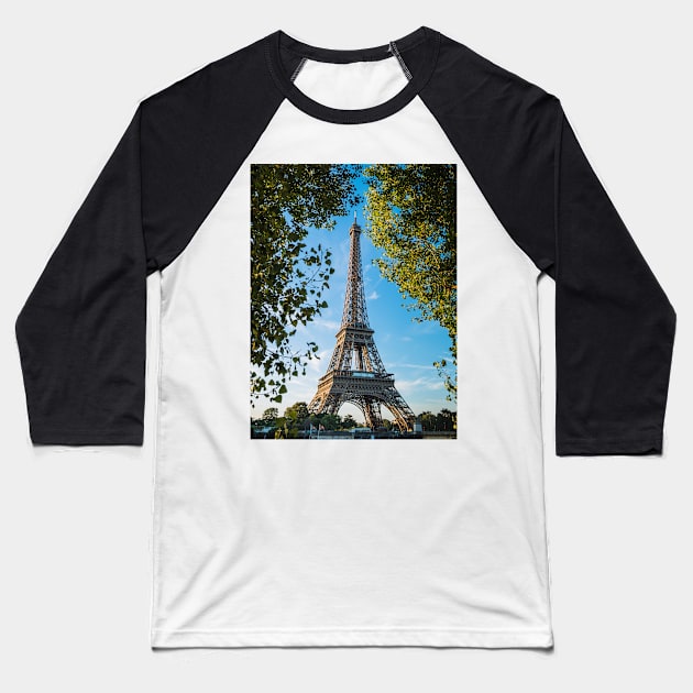 The Eiffel Tower Framed by Trees on the River Seine Baseball T-Shirt by LukeDavidPhoto